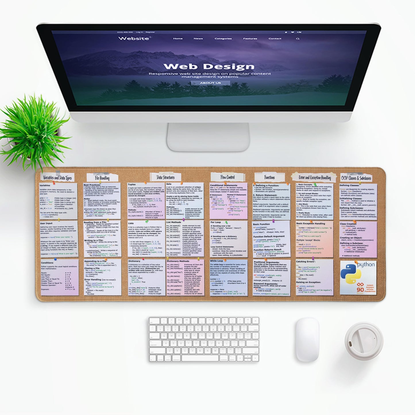 Python Programming Cheat Sheet Desk Mat - Large Mouse Pad with Complete Code Reference (31.5" x 11.8") - Professional Coding Guide Mousepad