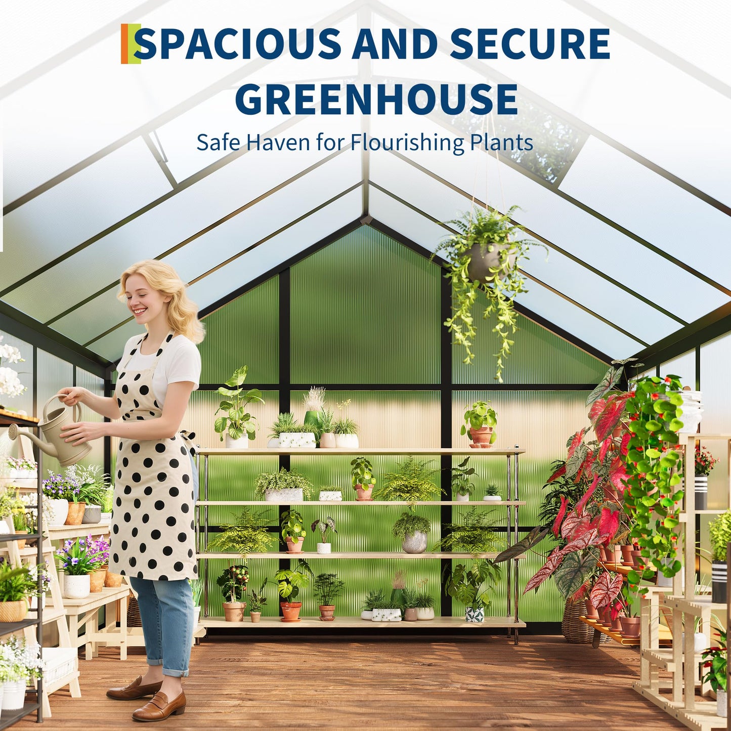 6 X 6 FT Greenhouse, Outdoor Greenhouses, Polycarbonate Panels with Aluminum Frame, Adjustable Roof Vent and Lockable Door, Green Houses for Outside Backyard, Garden, Patio