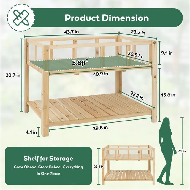 Raised Garden Bed Wooden Elevated Planter Box with Legs, Shelf for Outdoor