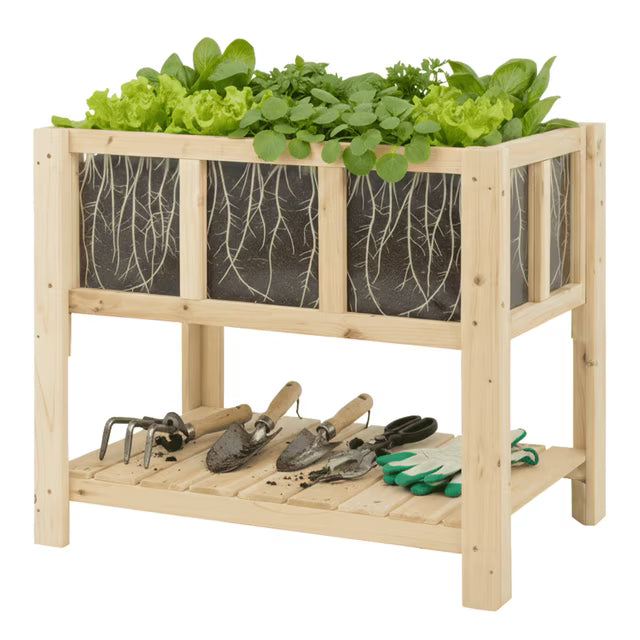 Raised Garden Bed Wooden Elevated Planter Box with Legs, Shelf for Outdoor